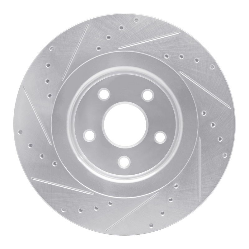 Jeep Grand Cherokee Brake Rotor (1) - Front Right - R1 Concepts - Drilled & Slotted - Silver - `06-`10